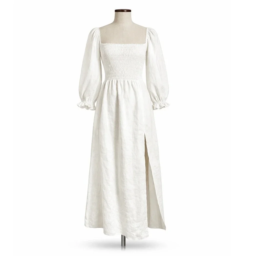 Reformation Womens Gitane Linen Dress S White Midi Cottage Bridal Kentucky Derby - Picture 2 of 7